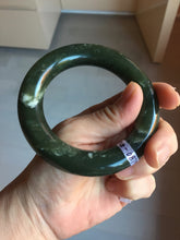 Load image into Gallery viewer, 56mm certified 100% Natural dark green/black Ocean Waves chubby round cut nephrite bangle HF138-0879
