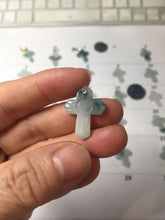 Load image into Gallery viewer, 100% Natural type A light green white with green floating flowers jadeite Jade cross shaped floral pendant necklace BS141
