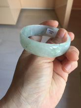 Load image into Gallery viewer, 53.1mm Certified Type A 100% Natural light green white with green floating flowers thin jadeite Jade bangle BS164-1595

