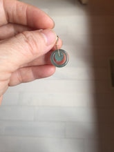 Load image into Gallery viewer, 12.5–14.5mm Type A 100% Natural Icy Watery Light Green Dark Green Gray Guaremala Jadeite Jade Concentric Ring Safety Guardian Donut Mom and Daughter Pendant 子母扣 BH122
