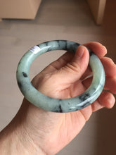 Load image into Gallery viewer, 58.3mm Certified Type A 100% Natural light green with flying dark green flowers chubby round cut Jadeite bangle PE20-5954

