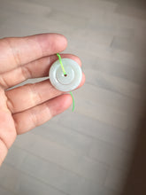 Load image into Gallery viewer, 21-22mm Type A 100% Natural light purple/oily light green/gray Jadeite Jade concentric circle safety Guardian ring Pendant (子母扣,同心环) group PB45
