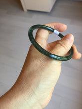 Load image into Gallery viewer, 56.2mm Certified Type A 100% Natural icy watery deep sea dark green/blue/gray/black Guatemala slim round cut Jadeite bangle PC88-3366
