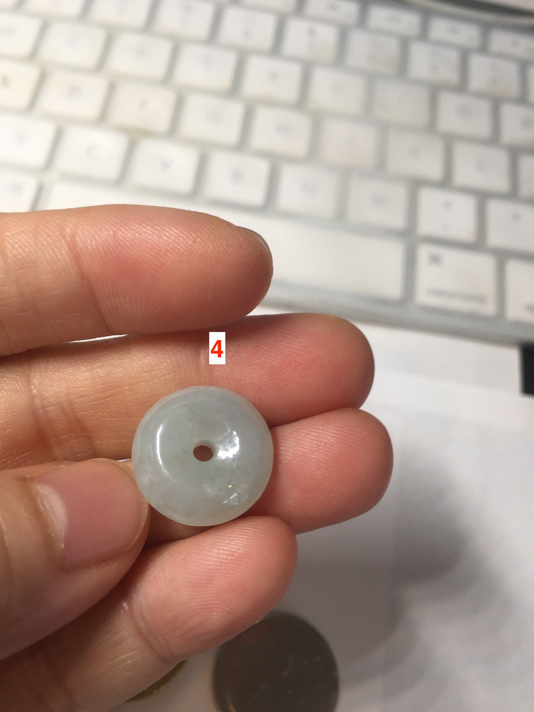 16.2-18.8mm Type A 100% Natural icy watery light green white Jadeite Jade Safety Guardian Button donuts couple pendant PC132