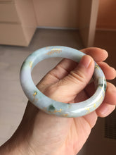 Load image into Gallery viewer, 57.5mm 100% Natural type A green purple white carved flowers and golden-painted Jadeite Jade bangle PB282

