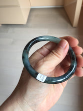 Load image into Gallery viewer, 55.5mm Certified Type A 100% Natural Dark Green Blue Gray Black Slim Moonlit Ink (水墨月色)Round Cut Jadeite Jade Bangle BS145-0747
