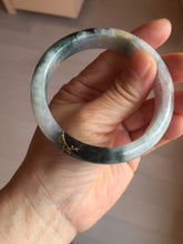 Load image into Gallery viewer, 56.5mm 100% Natural type A sunny green purple brown gray white carved flowers and golden-painted Jadeite Jade bangle BG232
