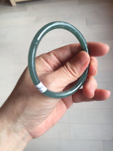 Load image into Gallery viewer, 56.5mm Certified Type A 100% Natural dark green/blue/gray Guatemala slim round cut Jadeite bangle PE59-7037
