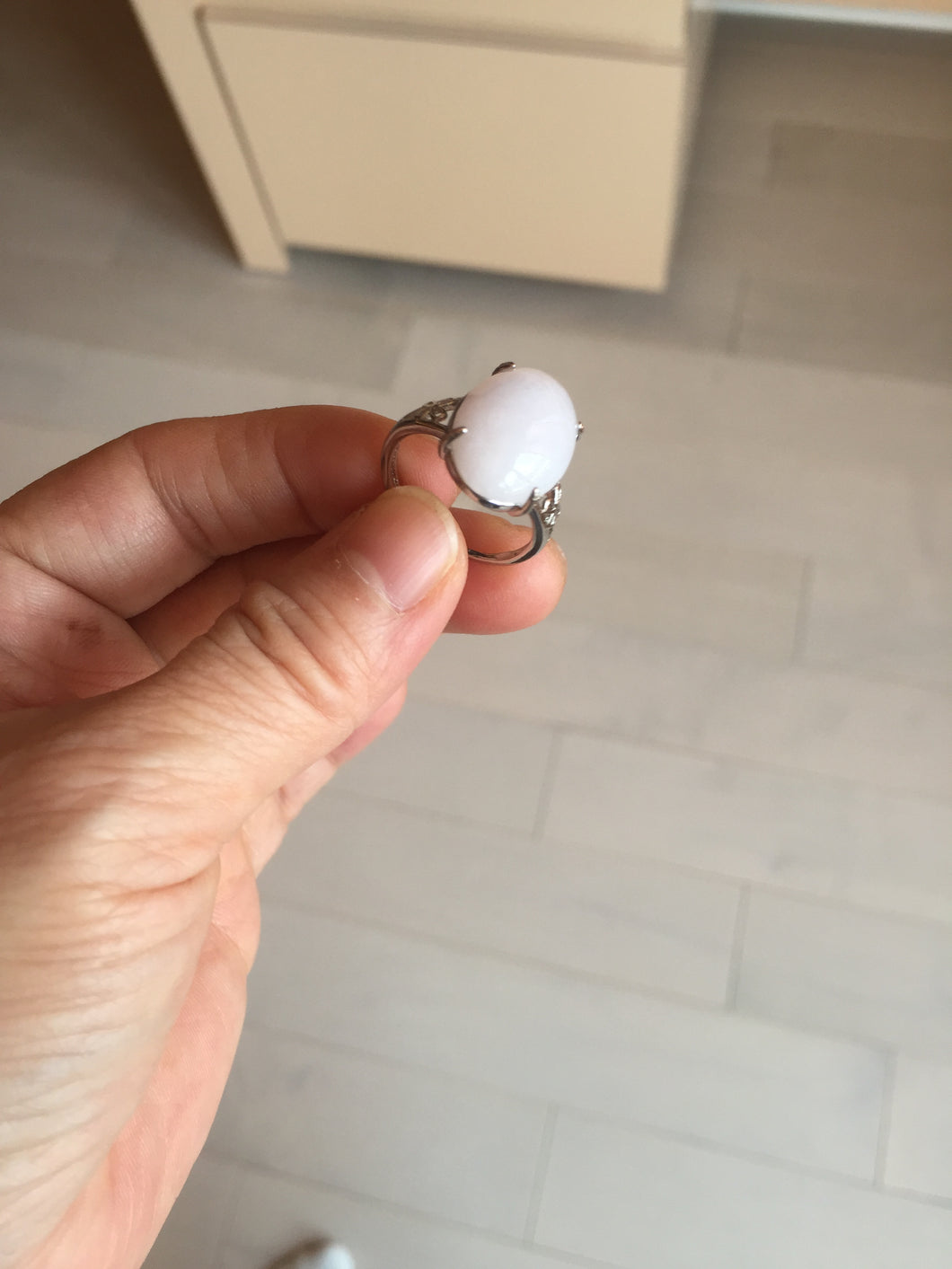 100% natural type A icy watery green dark green four-prong jadeite jade ring group AA91