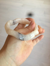 Load image into Gallery viewer, 56mm 100% natural light Pink/black Quartzite (Shetaicui jade) 3D carved Bow knot and wave bangle XY66
