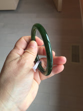 Load image into Gallery viewer, 60mm certified 100% Natural dark green/black round cut nephrite (碧玉)  bangle HN63-9160
