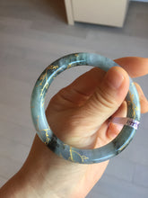 Load image into Gallery viewer, 55mm certified 100% natural Type A sunny green white carved and golden-painted jadeite jade bangle PF79-(3441)

