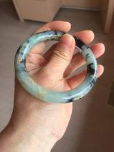 Load image into Gallery viewer, 58mm 100% Natural type A icy watery green dark carved flowers golden-painted round cut Jadeite Jade bangle PH76-5856

