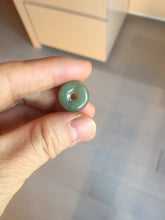 Load image into Gallery viewer, 14-15mm Type A 100% Natural dark green black gray(老油青) Jadeite Safety Guardian Button donuts pendant PD198

