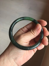 Load image into Gallery viewer, 60.5mm Certified 100% Natural Fresh Young Green/Dark Green/Black Green Ink Painting (绿水墨) Round Cut Nephrite (Wulanhai 乌兰海碧玉) Bangle HF132-7334
