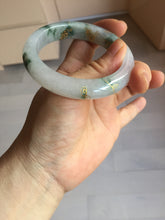 Load image into Gallery viewer, 55mm 100% Natural type A green white green floating flowers carved and golden-painted Jadeite Jade bangle PA168-2337
