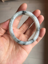 Load image into Gallery viewer, 51.5mm certificated Type A 100% Natural icy watery light green/white with dark green floating flowers chinese ink painting oval Jadeite Jade bangle PB125-7411
