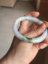 Load image into Gallery viewer, 56mm 100% Natural type A sunny green dark green purple white carved flowers and golden-painted round cut Jadeite Jade bangle PJ63
