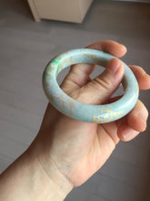 Load image into Gallery viewer, 53.7mm certified 100% Natural type A sunny green dark green purple carved branches and flowers and golden-painted Jadeite Jade bangle PH195
