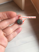 Load image into Gallery viewer, 12.5–14.5mm Type A 100% Natural Icy Watery Light Green Dark Green Gray Guaremala Jadeite Jade Concentric Ring Safety Guardian Donut Mom and Daughter Pendant 子母扣 BH122
