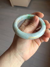 Load image into Gallery viewer, 53.7mm certified 100% Natural type A sunny green dark green purple carved branches and flowers and golden-painted Jadeite Jade bangle PH195
