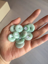 Load image into Gallery viewer, 18-23.5mm Type A 100% Natural  light green sunny green white Jadeite Jade Safety Guardian Button donuts Pendant group AA67
