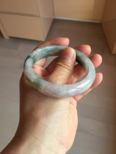 Load image into Gallery viewer, 56.5mm 100% Natural type A sunny green purple brown gray white carved flowers and golden-painted Jadeite Jade bangle BG232
