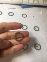 Load image into Gallery viewer, 13.3mm size 2 100% natural type A icy watery green/blue/yellow Guatemala square style jadeite jade pinky finger band ring/pendant group BS118
