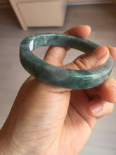 Load image into Gallery viewer, 58.5mm Certified Type A 100% Natural Dark Green Purple Gray Monet's Pond Square Jadeite Jade Bangle PF85-7521

