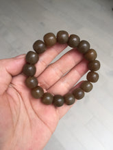 Load image into Gallery viewer, 100% Natural 12x11mm dark sugar brown black vintage style nephrite Jade bead bracelet HF82
