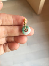 Load image into Gallery viewer, 12–14.5mm Certified Type A 100% Natural Sunny Green Dark Green White Jadeite Jade Concentric Ring Safety Guardian Donut Mom &amp; Daughter Pendant 子母扣 PC224
