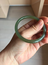Load image into Gallery viewer, 55.5mm Certified 100% Natural icy watery light green yellow gray Deep Lake Water Green Nephrite Bangle HN176-6917
