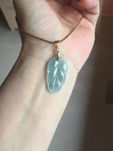 Load image into Gallery viewer, 100% natural type A icy watery light green blue gray Guatemala jadeite leaf pendant PD6
