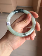 Load image into Gallery viewer, 58.4mm Certified Type A 100% Natural light green with flying dark green flowers round cut Jadeite bangle PE22-5861
