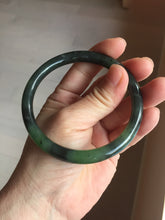 Load image into Gallery viewer, 60.5mm Certified 100% Natural Fresh Young Green/Dark Green/Black Green Ink Painting (绿水墨) Round Cut Nephrite (Wulanhai 乌兰海碧玉) Bangle HF132-7334
