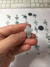 Load image into Gallery viewer, 100% Natural type A light green white with green floating flowers jadeite Jade cross shaped floral pendant necklace BS141
