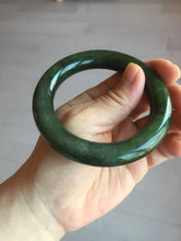 Load image into Gallery viewer, 55mm 100% Natural dark green(碧玉) black round cut nephrite Jade bangle HE104-0127
