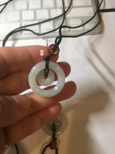 Load image into Gallery viewer, 21-25mm Type A 100% Natural icy watery light green/clear/white Jadeite Jade concentric circle safety Guardian ring Pendant (子母扣,同心环) group PA171
