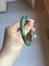 Load image into Gallery viewer, 58.1mm Certified 100% Natural Fresh Young Green/Dark Green/Black Green Ink Painting (绿水墨) Round Cut Nephrite (Wulanhai 乌兰海碧玉) Bangle HN148-7343
