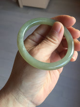 Load image into Gallery viewer, 52.5mm Certified 100% Natural icy waery light green/yellow/gray round cut nephrite jade bangle HN35-3599

