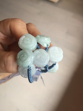 Load image into Gallery viewer, 100% natural type A light green/white carved flower with woven cord jadeite jade ring PC126

