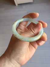Load image into Gallery viewer, 52.2mm 100% Natural type A icy watery light green carved and golden-painted round cut slim Jadeite Jade bangle BH129
