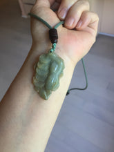 Load image into Gallery viewer, 100% Natural Type A Dark Green Yellow Carved Ancient Coins Four Season Bean Leaf Jadeite Jade Pendant PJ86
