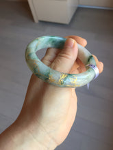 Load image into Gallery viewer, 55.5mm certified 100% natural Type A green white red with green floating flowers carved and golden-painted jadeite jade bangle PF82-6076
