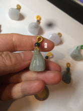 Load image into Gallery viewer, 100% Natural type A dark green/purple/gray Jadeite Jade lotus pod hanger BF40
