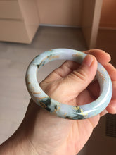 Load image into Gallery viewer, 57.5mm 100% Natural type A green purple white carved flowers and golden-painted Jadeite Jade bangle PB282
