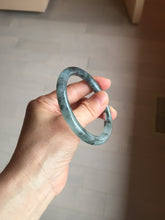 Load image into Gallery viewer, 55.4mm Certified Type A 100% Natural icy watery dark green/gray round cut Jadeite bangle AA133-6936
