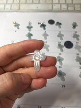 Load image into Gallery viewer, 100% Natural type A light green white with green floating flowers jadeite Jade cross shaped floral pendant necklace BS141
