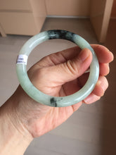 Load image into Gallery viewer, 58.4mm Certified Type A 100% Natural light green with flying dark green flowers round cut Jadeite bangle PE22-5861
