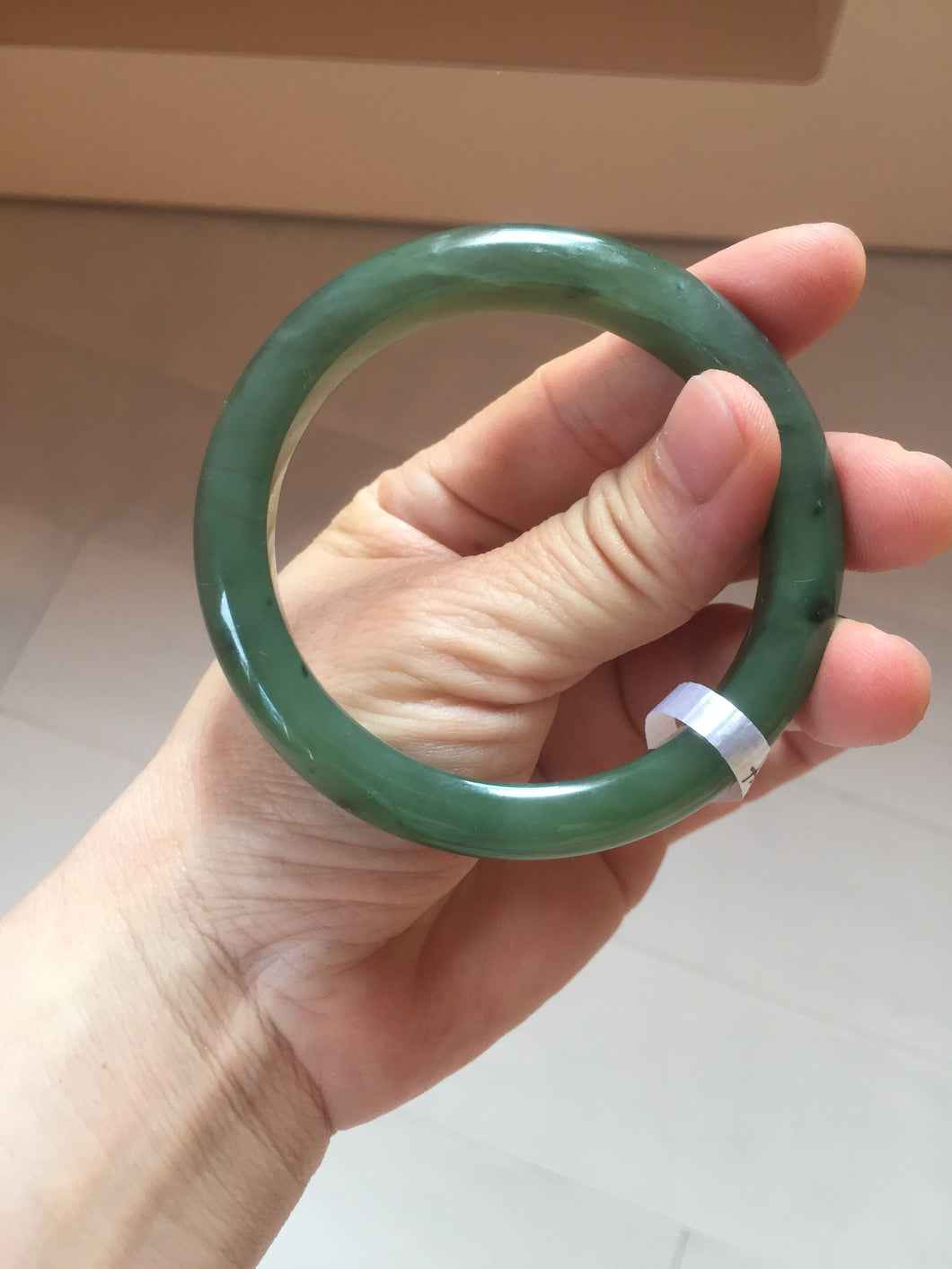 56.3mm certified 100% Natural dark green black (碧玉) nephrite Jade bangle HT104-1584